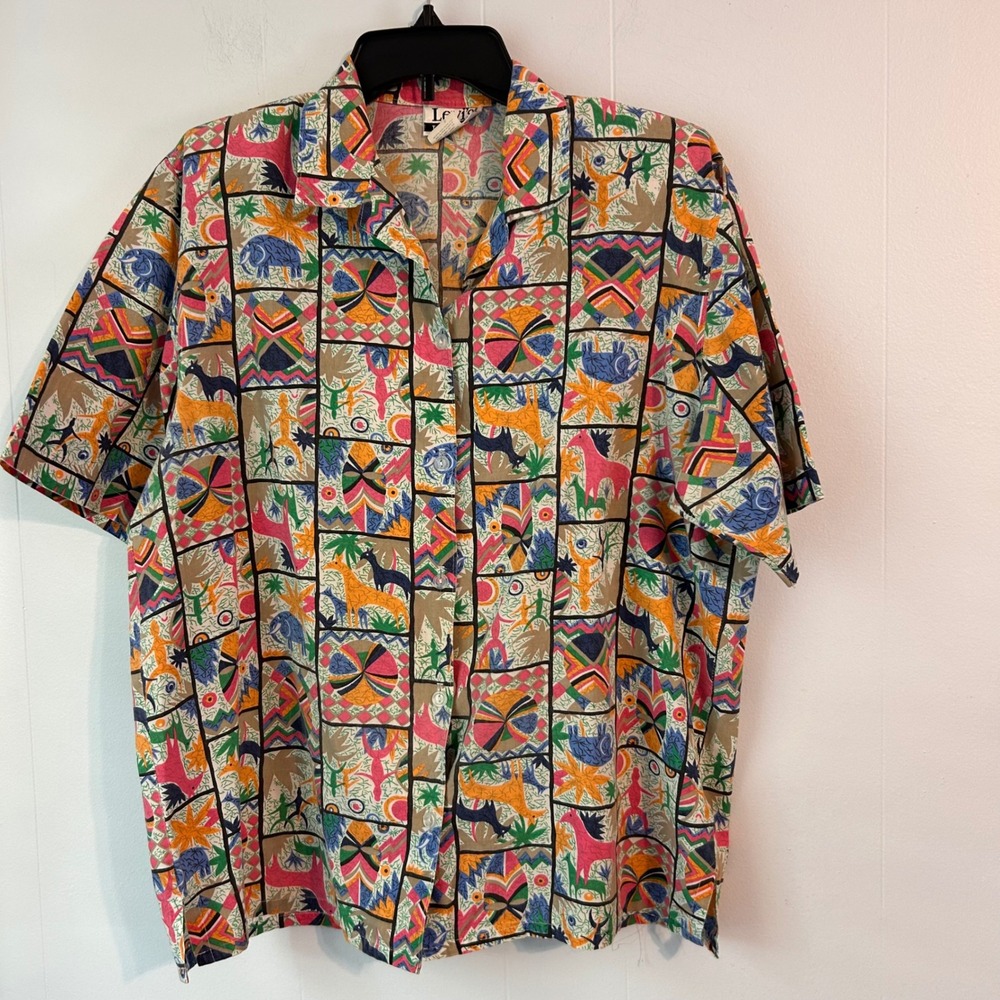 Vintage Levis Travelers Mens Medium Shirt 90s Novelty Animal Print Made in USA